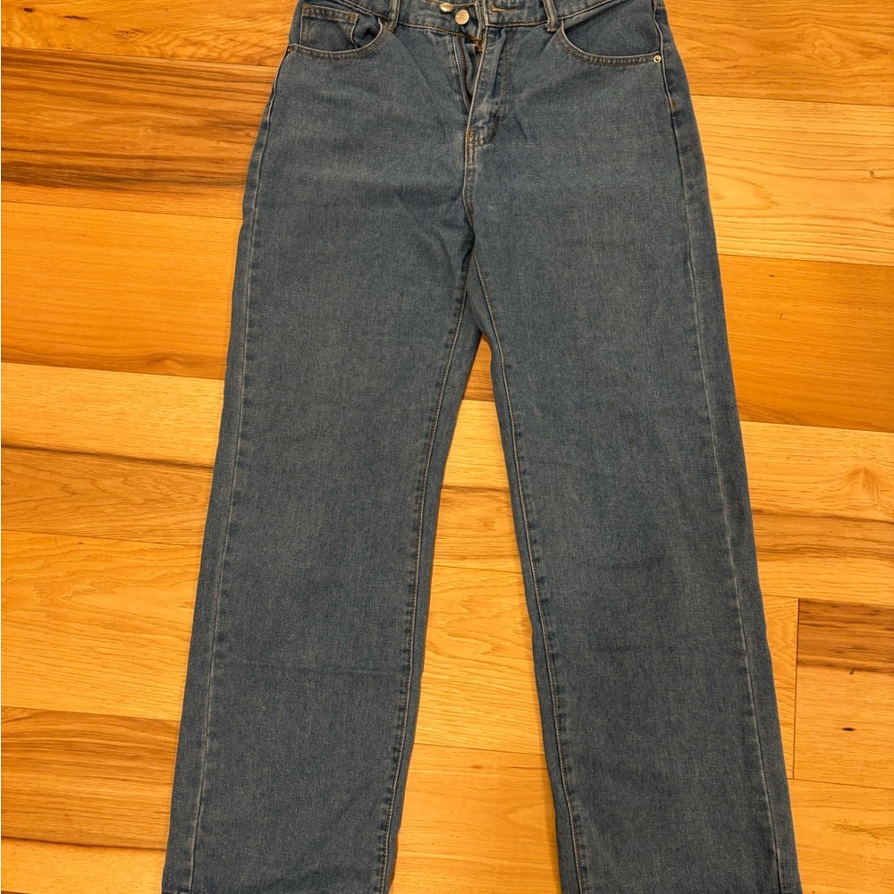 Straight Leg Blue Denim Jeans